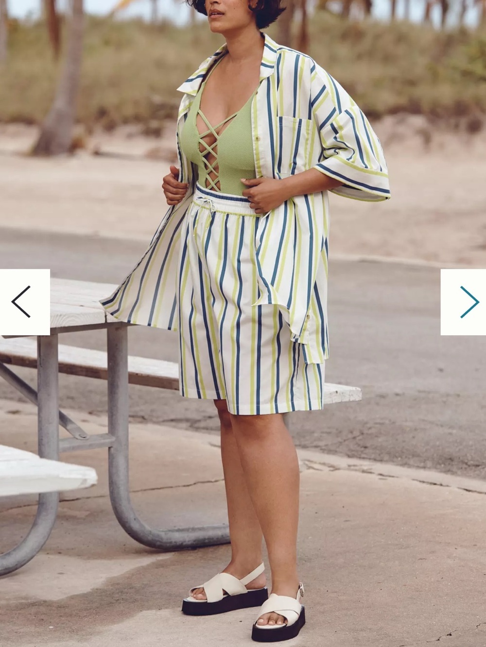 Anthropologie The Boxy Striped Button Down Shirt Burmuda Shorts Set Beach Cotton
